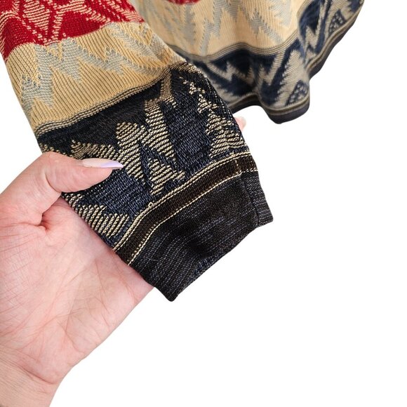 Lauren Ralph Lauren Red Grey Black Tan Patterned Knit Long Sleeve Sz XS - Picture 2 of 7